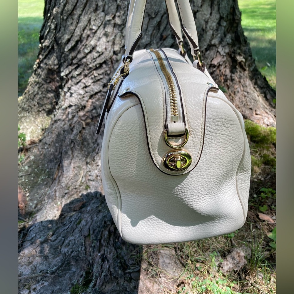 Coach Mini Bennett White Cream Chalk Color Soft Pebbled Leather Satchel Hand Bag - Picture 7 of 17